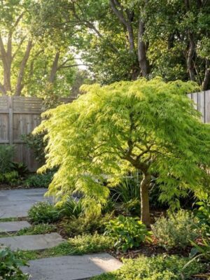 Klon palmowy 'Dissectum' zielony na pniu, małe drzewko, donica, ogród